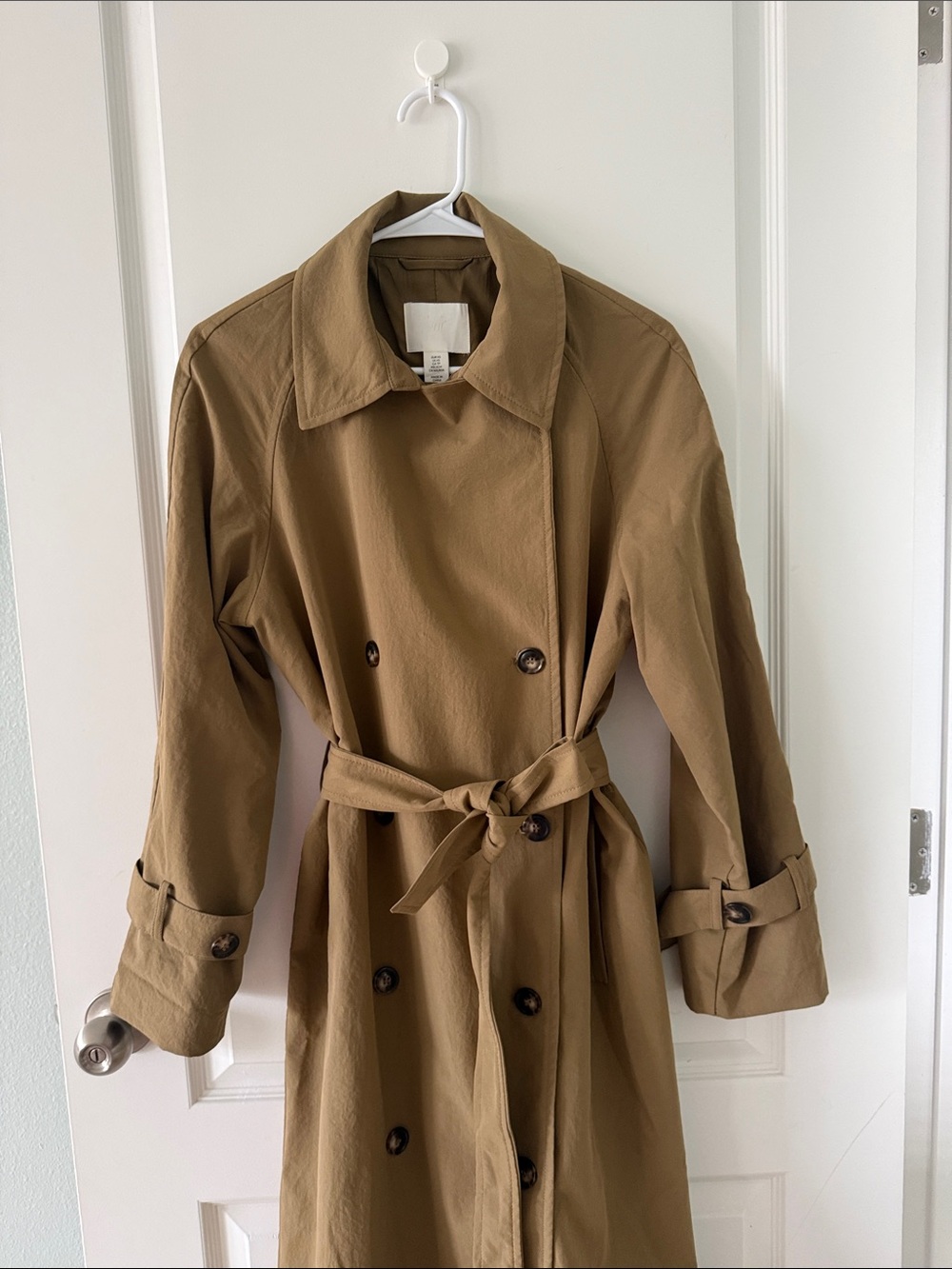 H&M Olive Tan Double-Breasted Trench Coat with Beltr XS OVERSIZED - Picture 5 of 11